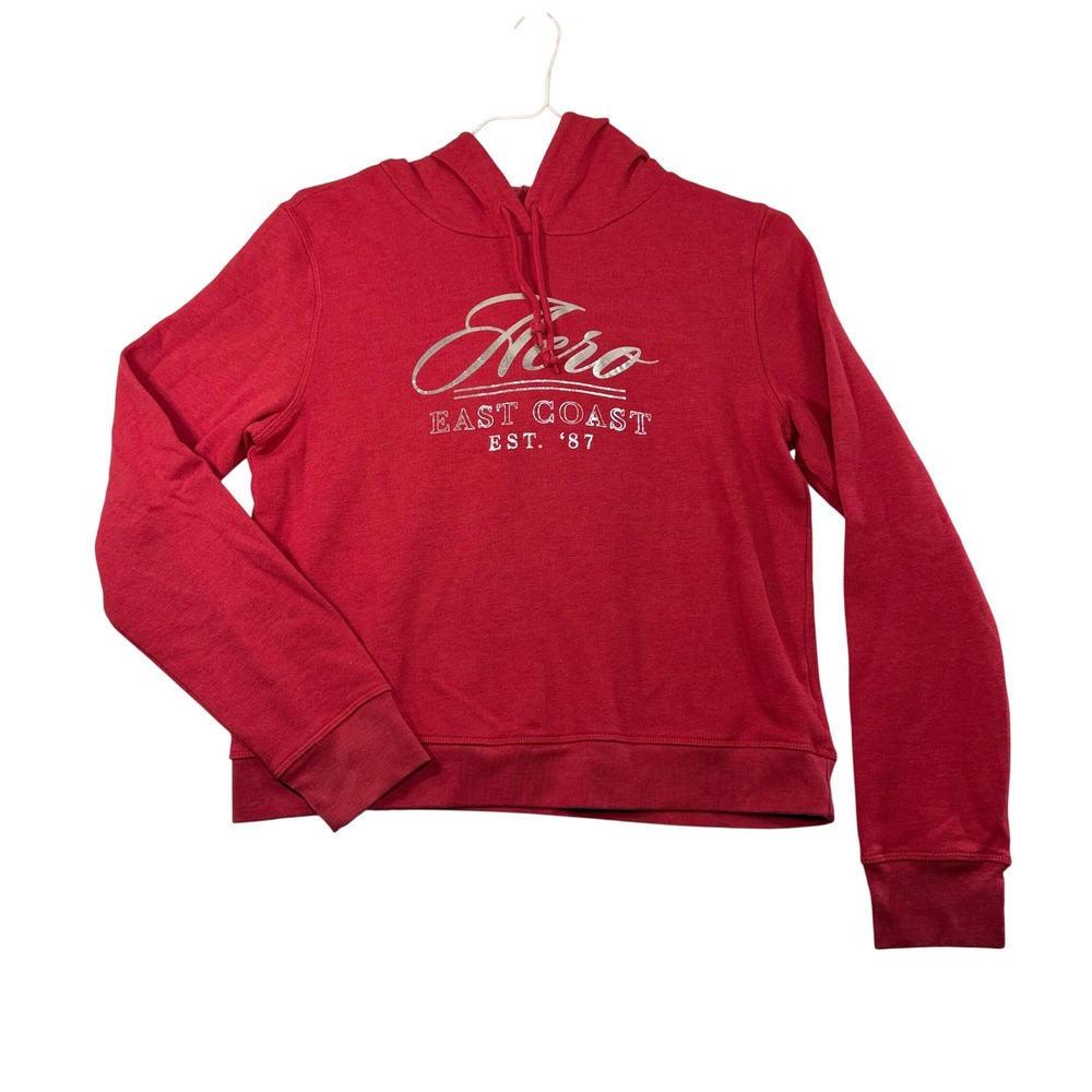 Aeropostale Womens Red East Coast Graphic Hoodie Silver Foil Logo M